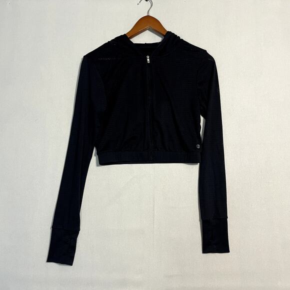 Buff Bunny Collection Black Cropped Full-Zip Workout Hoodie Jacket - Size M - Picture 2 of 7